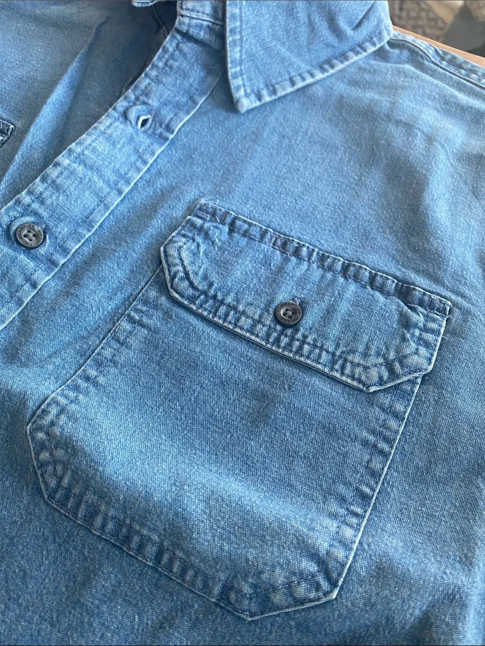 Wrangler Light Blue Short-Sleeve Denim Button-Up Shirt - Picture 3 of 8